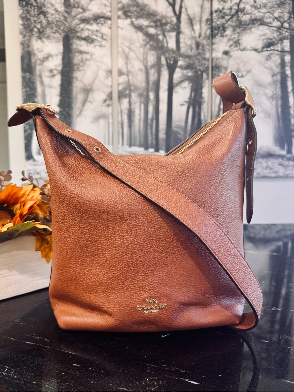 Coach Val Duffle in color Redwood Pebbled Leather Shoulder Crossbody Bag